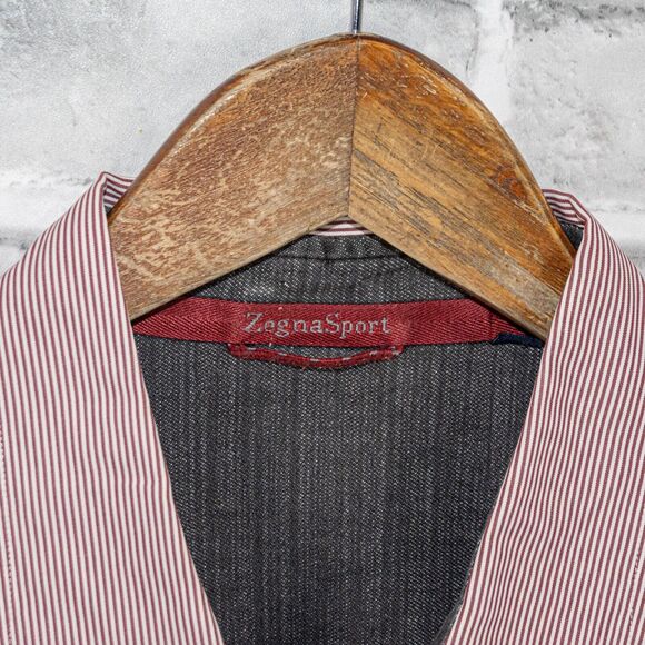 Zegna Sport Men's Long Sleeve Button up Shirt in Red White Stripes Size XL - Picture 2 of 7